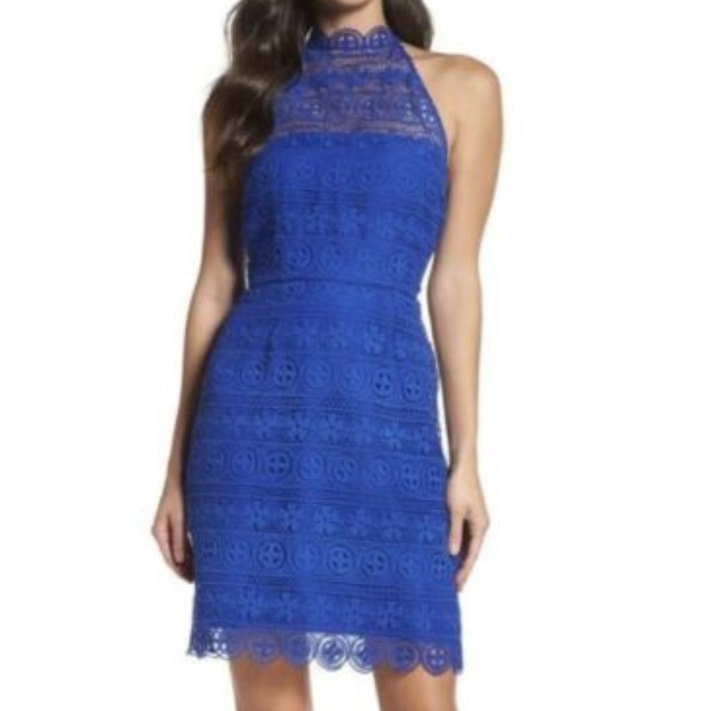 BB Dakota Blue Lace Halter Dress Women’s Size 10 Wedding Guest Cocktail NWT